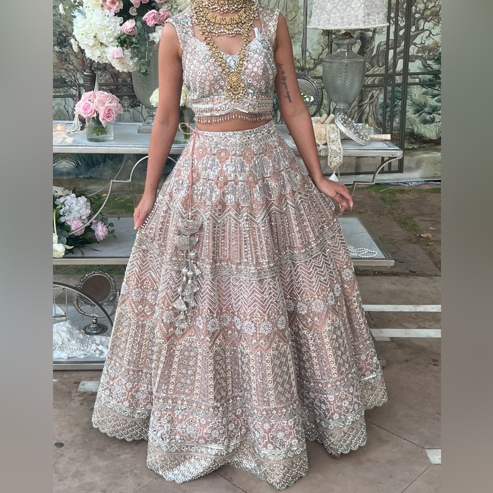 Silver Nude beaded  Lehenga Choli